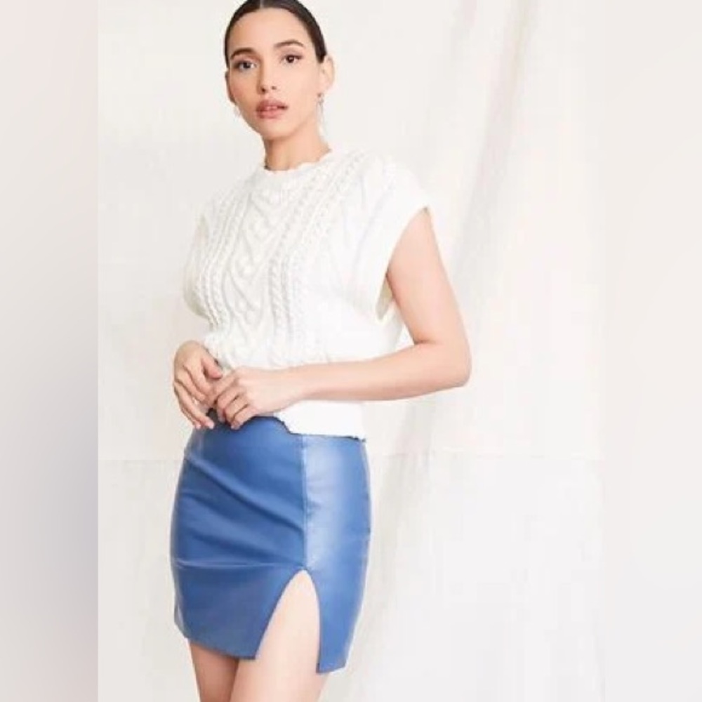 Blue Leather Mini Skirt